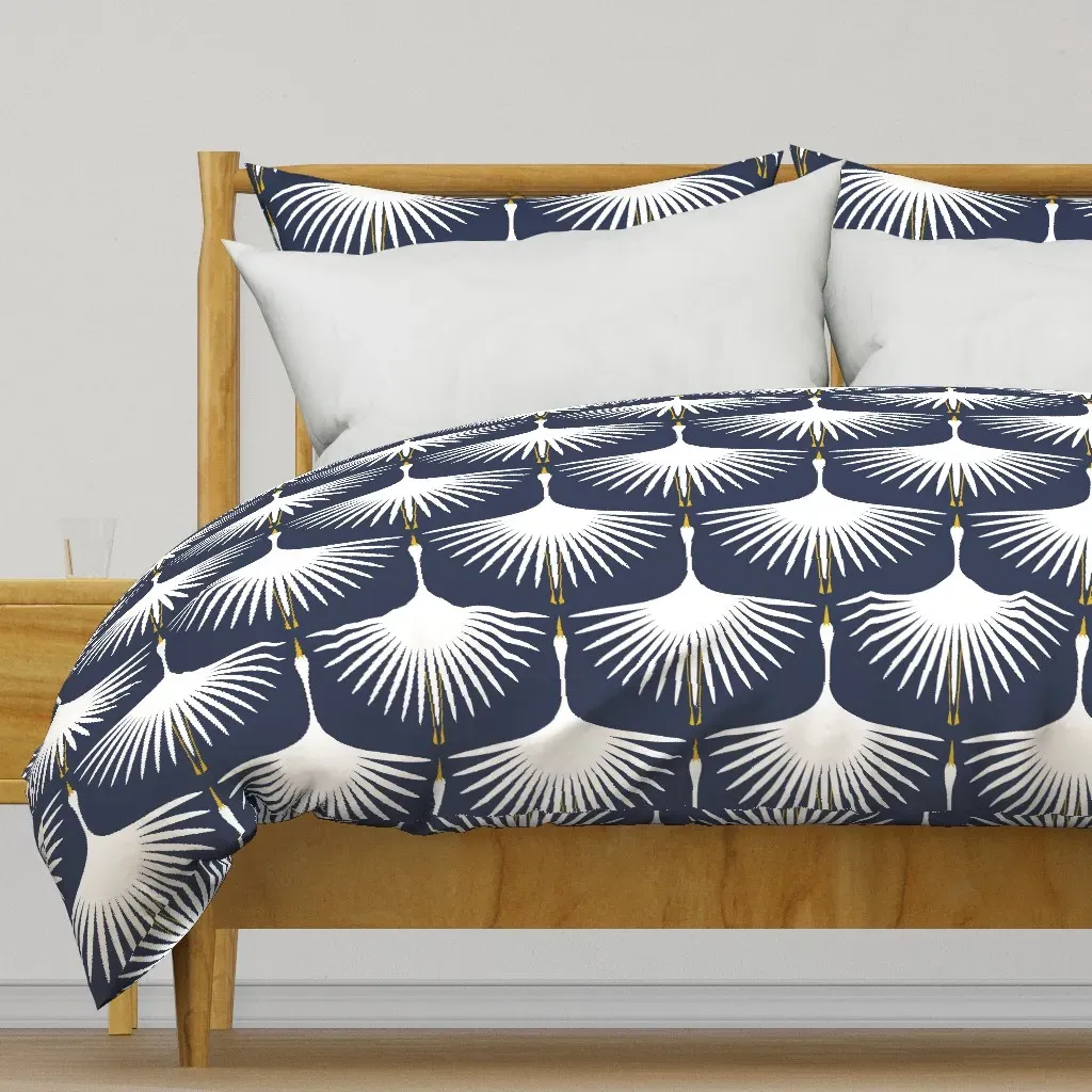 Art Deco Swans Epic Navy Duvet Cover - White product