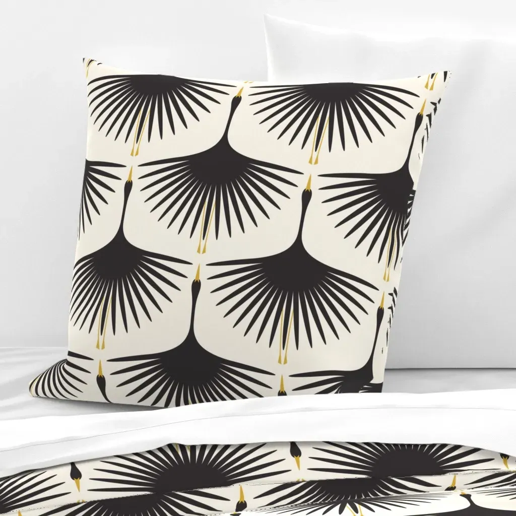 Art Deco Swans Euro Pillow Sham - Black, Cream product