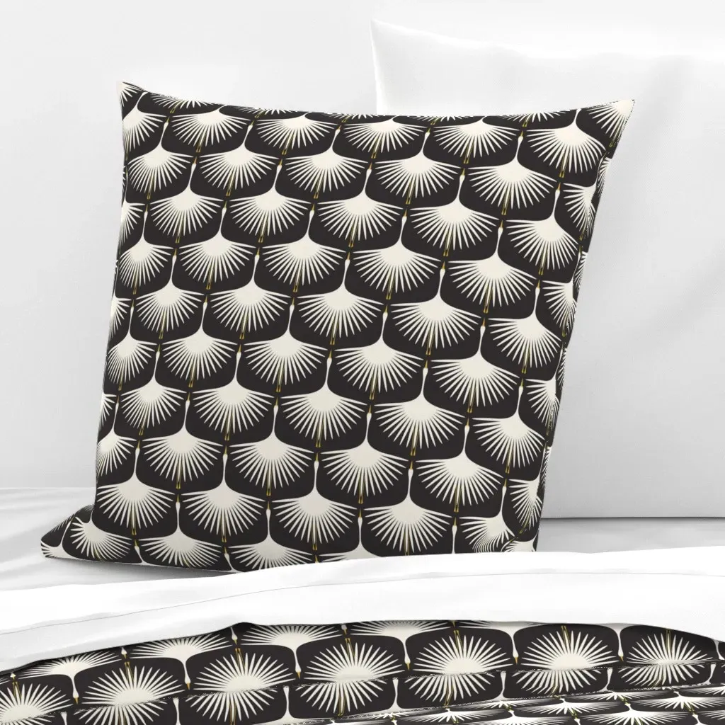 Art Deco Swans Euro Pillow Sham - Cream on Black product