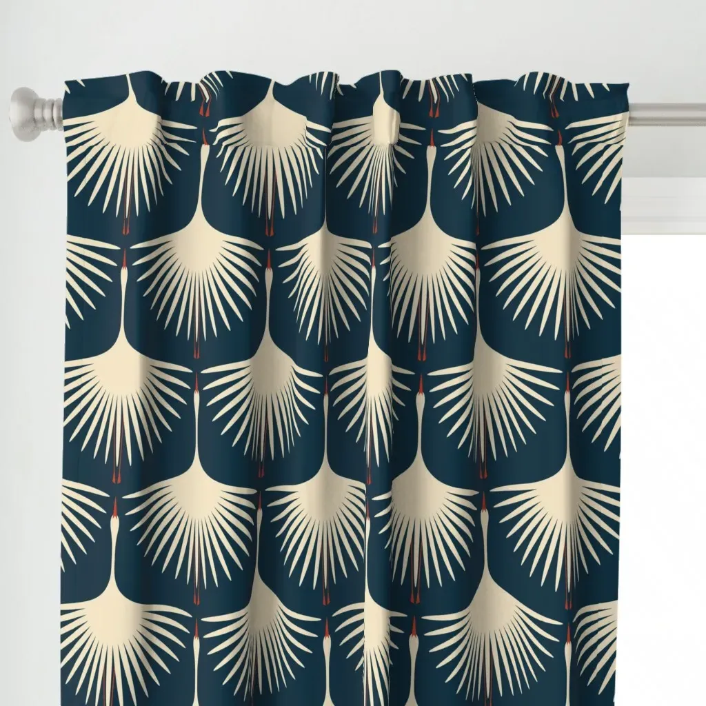 Art Deco Swans Midnight Curtain Panel - Off-White, Cream alternate view