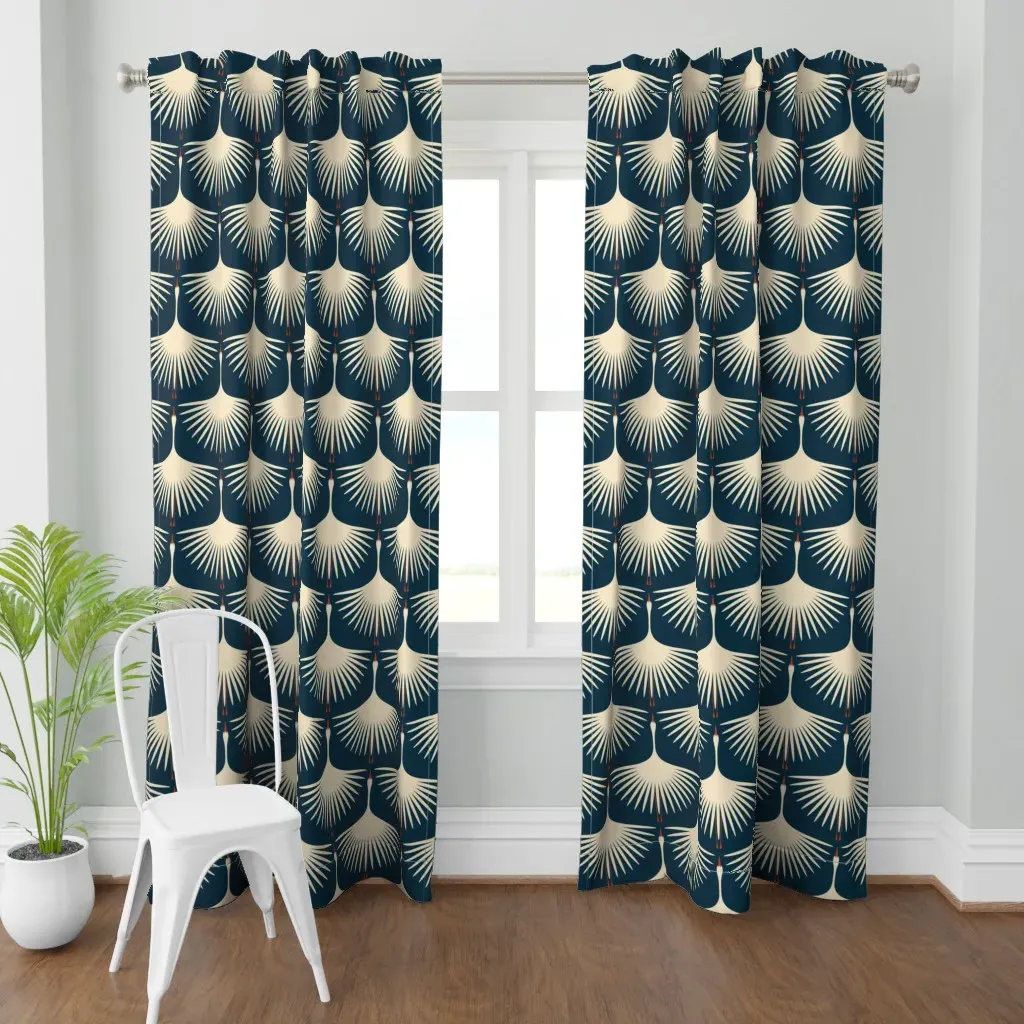 Art Deco Swans Midnight Curtain Panel - Off-White, Cream product