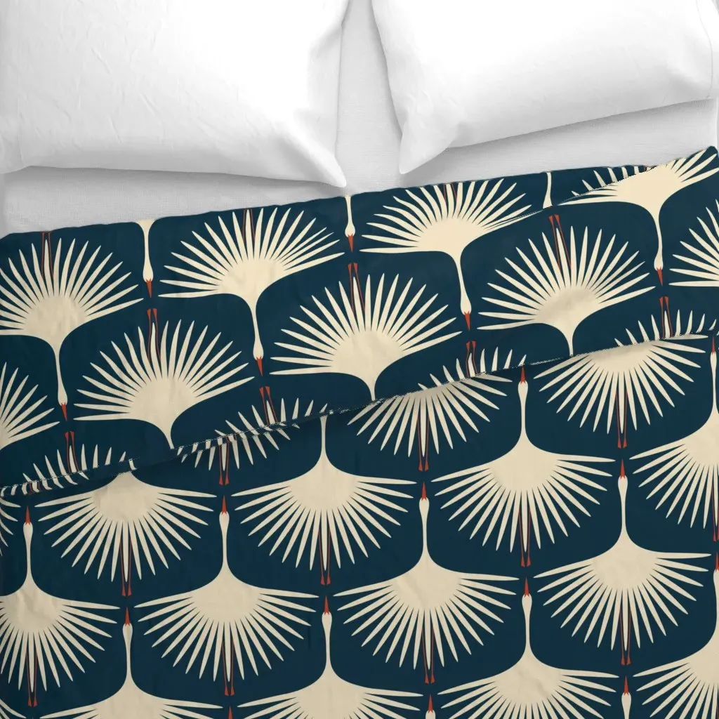 Art Deco Swans Midnight Duvet Cover - Cream alternate view