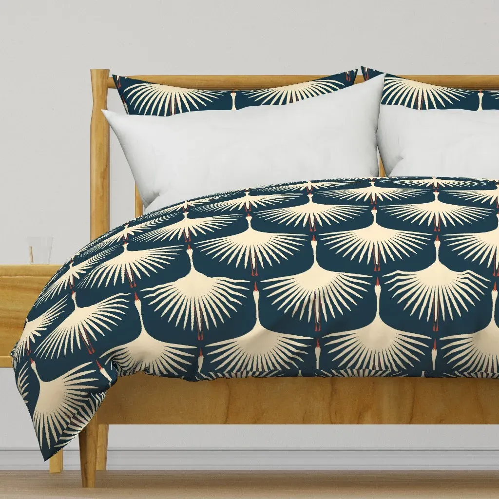 Art Deco Swans Midnight Duvet Cover - Cream product