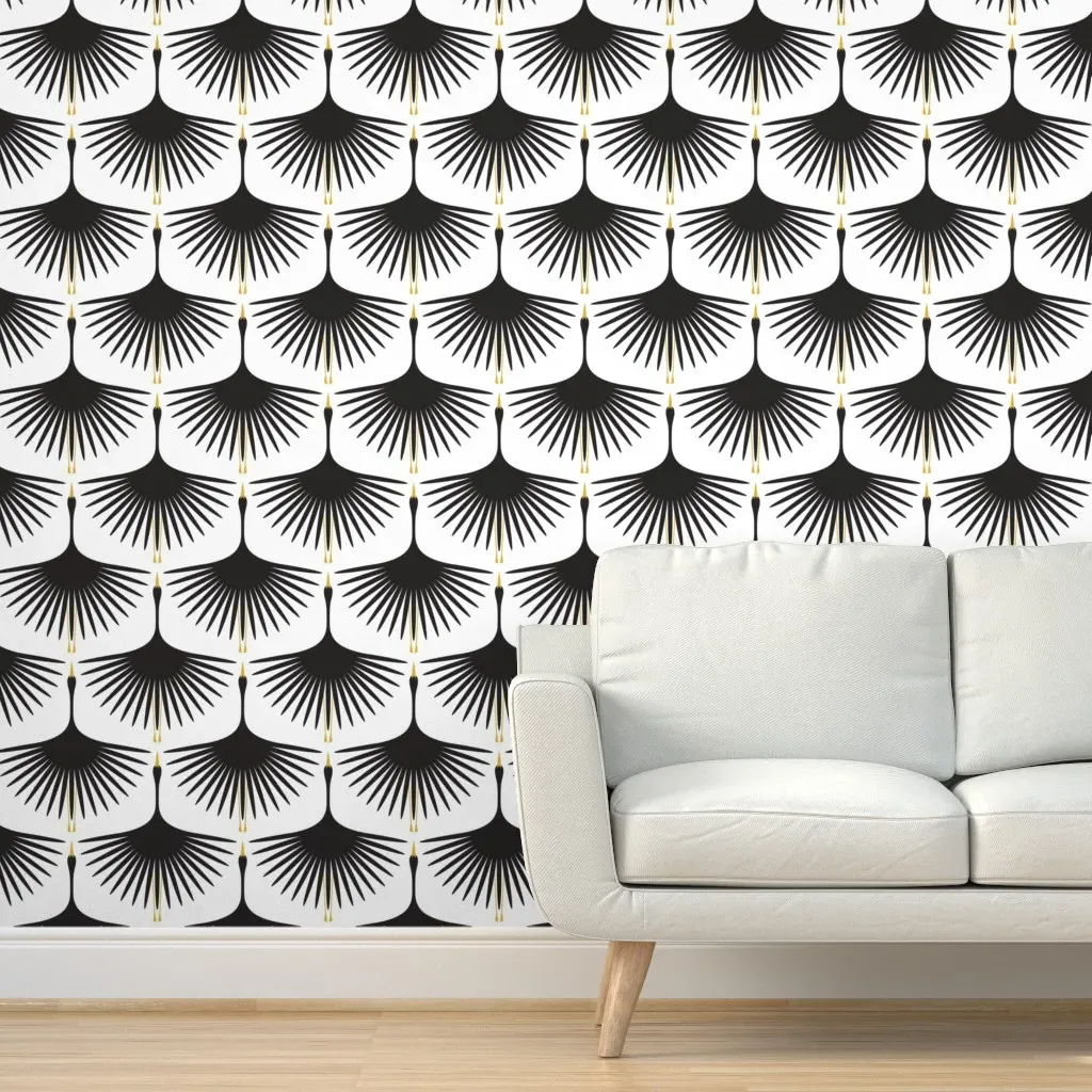 Art Deco Swans Peel and Stick Wallpaper 12" Wingspan - Black on White product