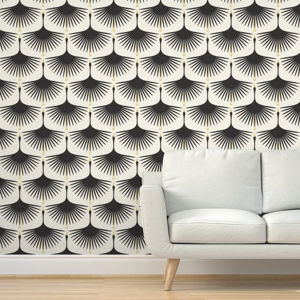 Art Deco Swans Peel and Stick Wallpaper - Black product