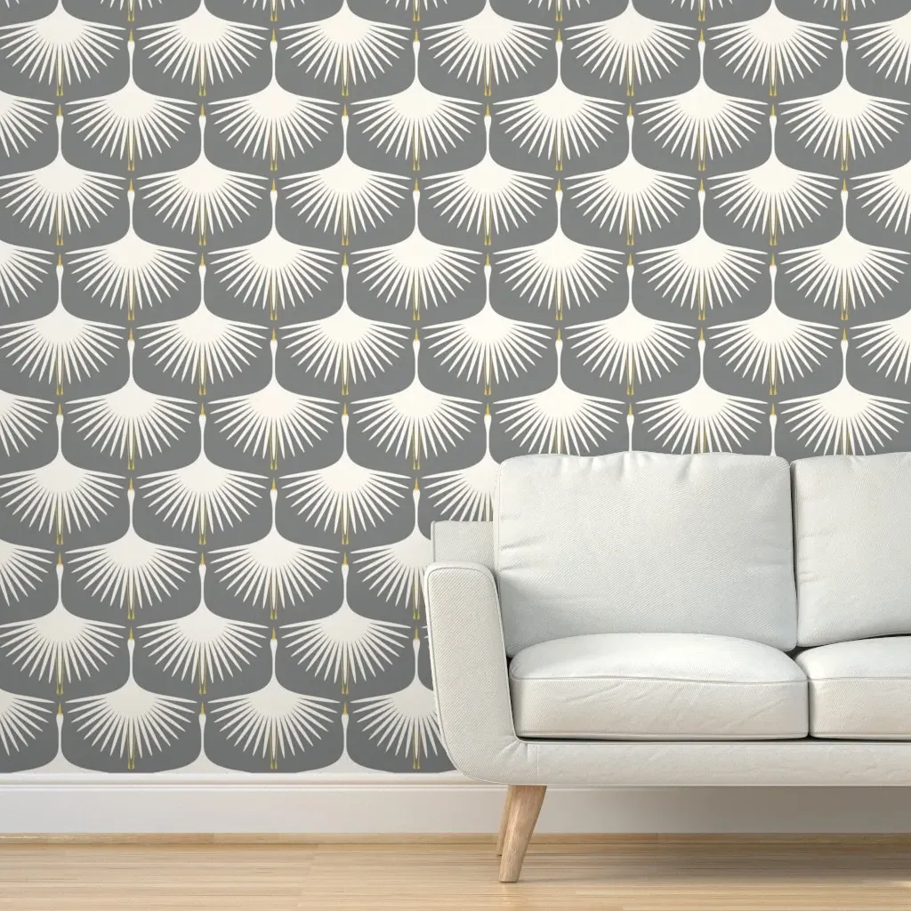 Art Deco Swans Peel and Stick Wallpaper - Cream, Grey product