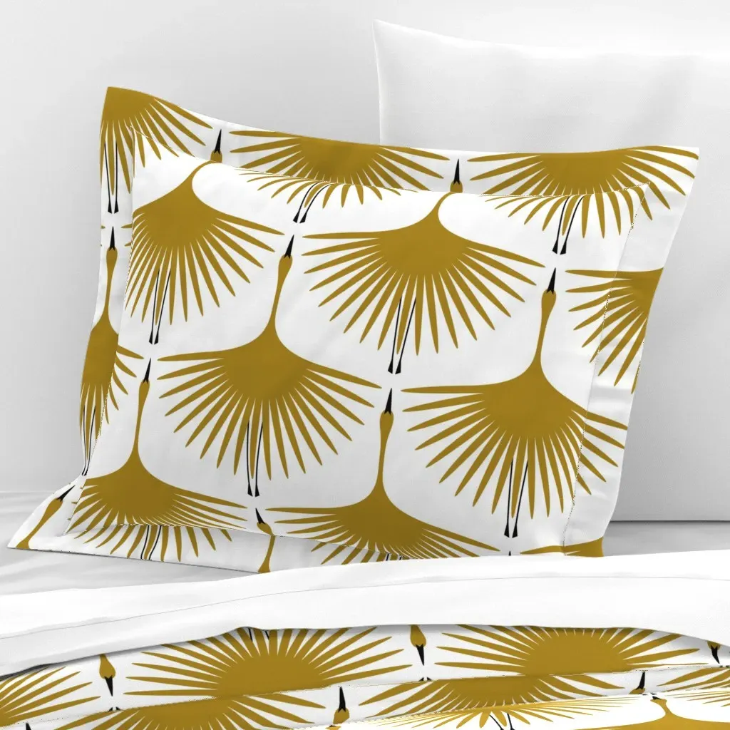 Art Deco Swans Standard Flanged Pillow Sham - Golden Yellow, Cotton Sateen product