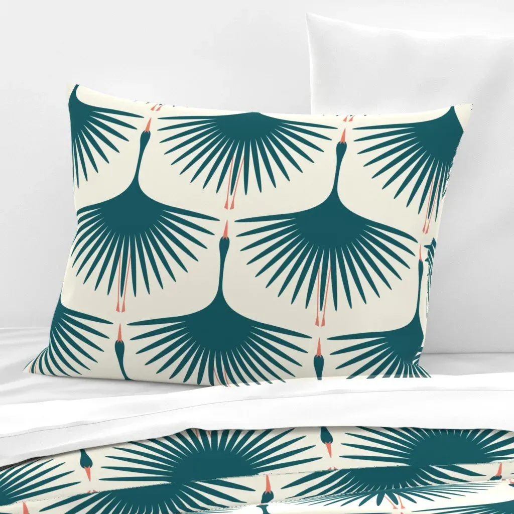 Art Deco Swans Standard Knife Edge Cushion Cover - Teal, Cotton Sateen product