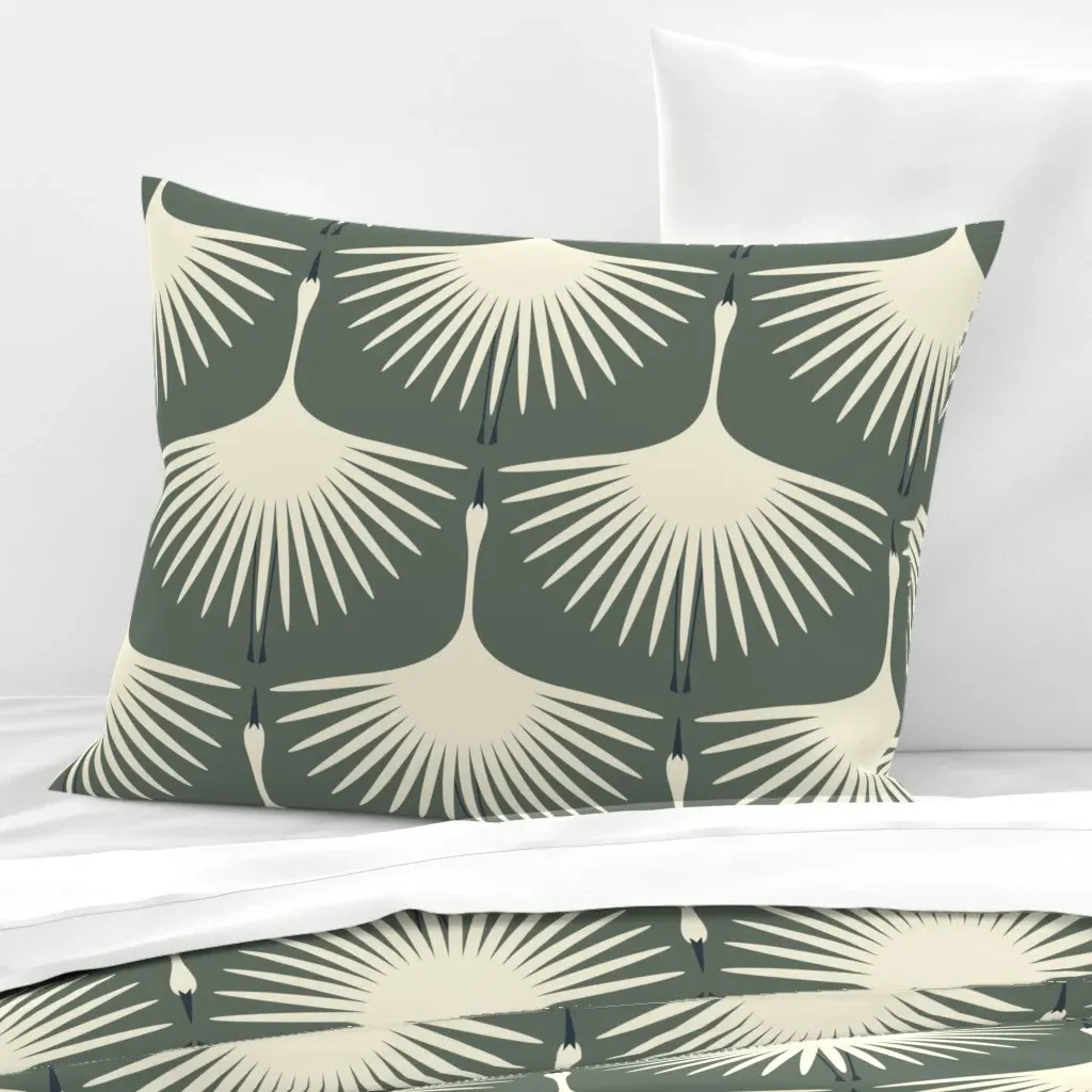 Art Deco Swans Standard Knife Edge Cushion - Smoke Green, Cotton product