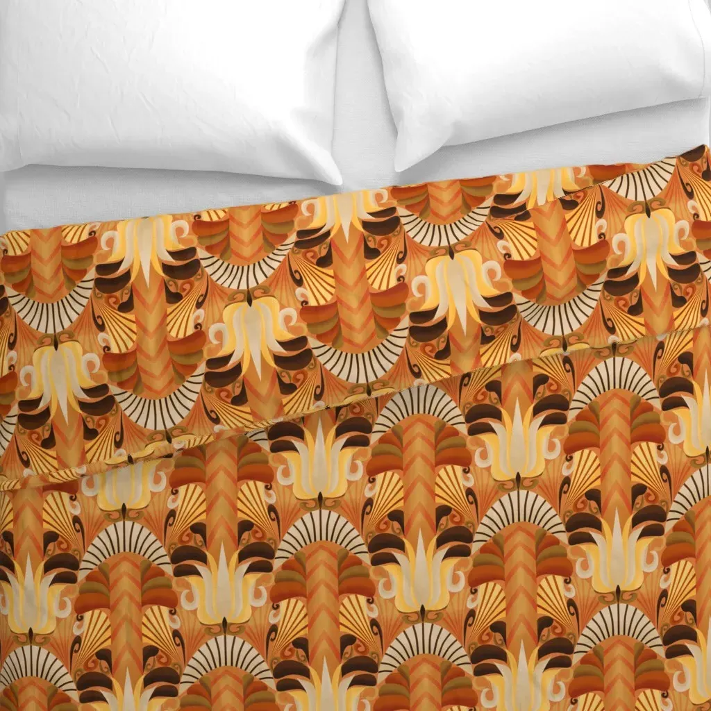Art Deco Swirls Duvet Cover - Orange alternate view