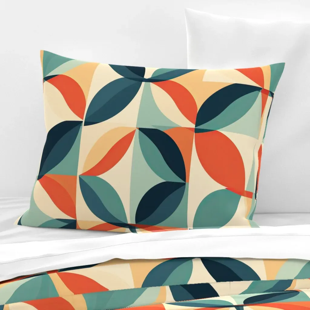 Art Deco Tangerine Florals Standard Knife Edge Pillow - Teal, Cotton Sateen product