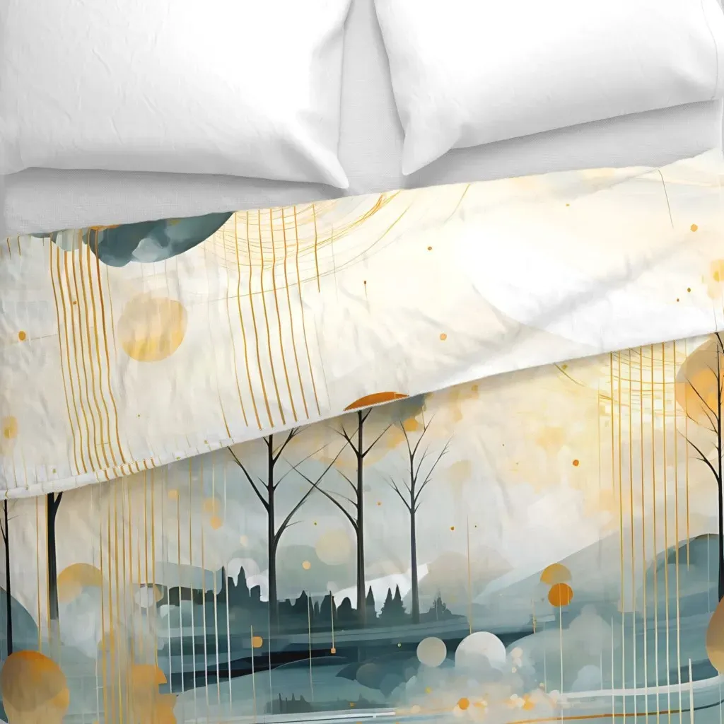 Art Deco Trees And Sky Duvet Cover - Gold alternate view