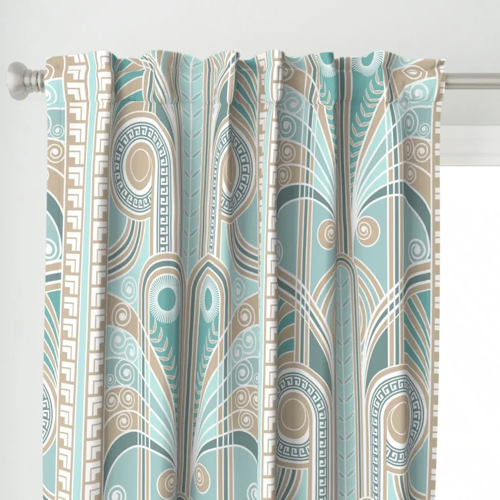 Art Deco Wallpaper Curtain Panel - Teal alternate view