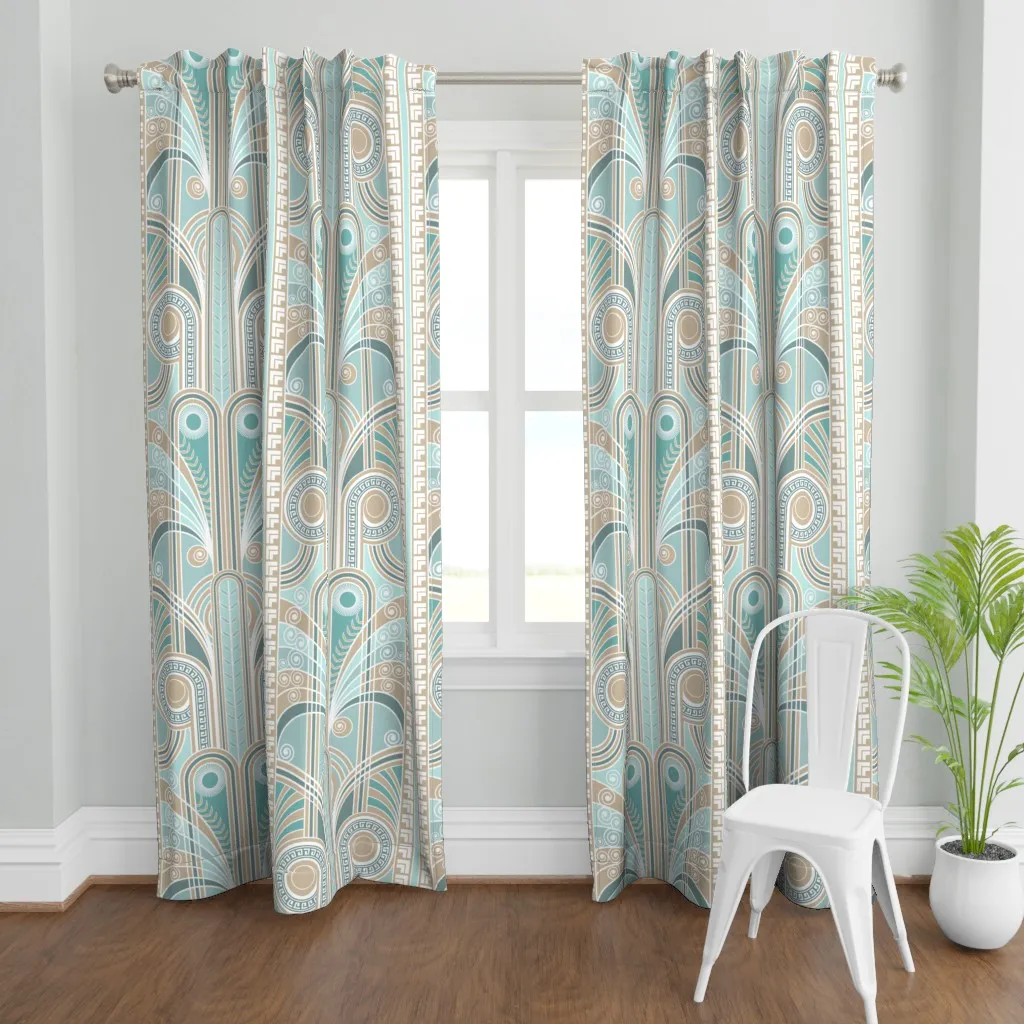 Art Deco Wallpaper Curtain Panel - Teal product