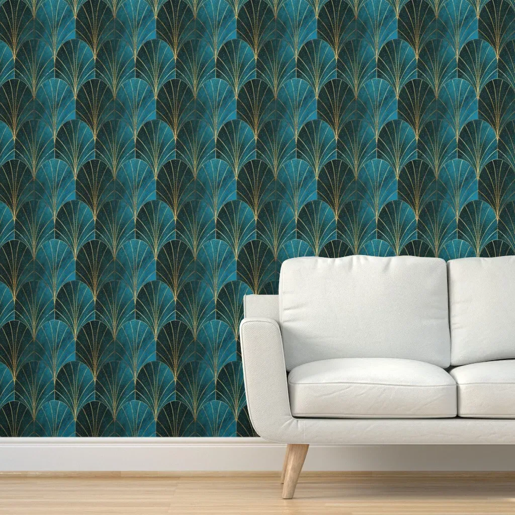 Art Deco Waterfalls Peel and Stick Wallpaper - Blue Ombre product