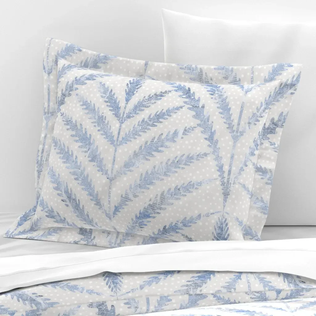 Art Deco Zen Fern Leaves Standard Flanged Cushion Cover - Light Blue, Cotton Sateen product