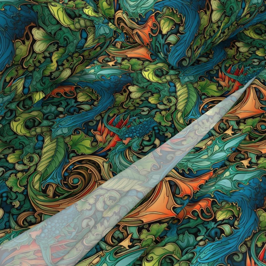 Art Nouveau Abstract Dragons Queen Sheet Set - Teal alternate view