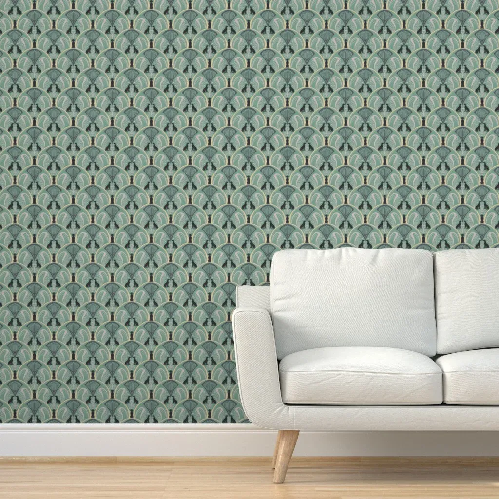 Art Nouveau Black Labrador Peel and Stick Wallpaper - Mint Green product