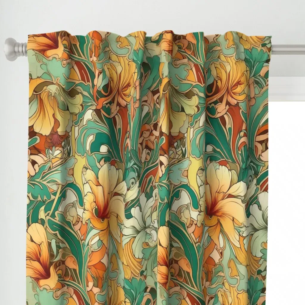 Art Nouveau Bliss Curtain Panel - Yellow-Orange alternate view