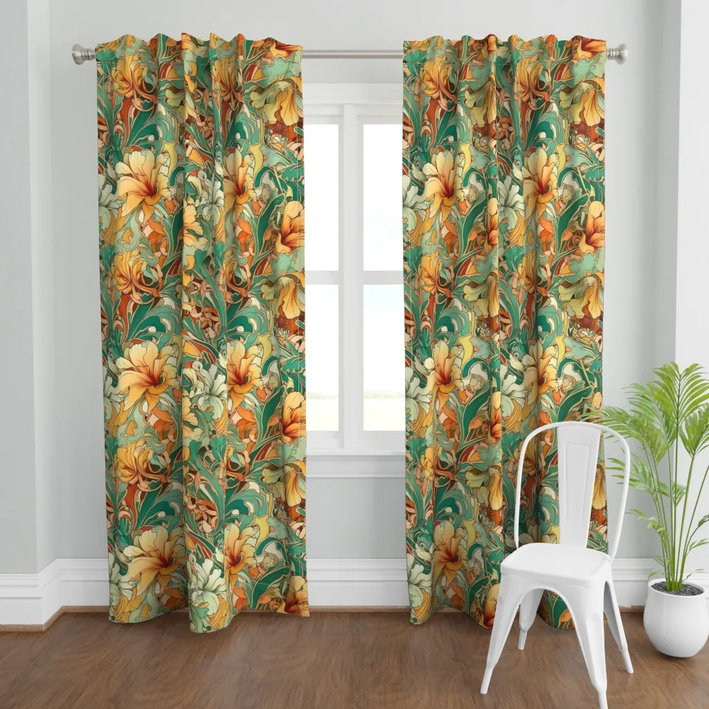 Art Nouveau Bliss Curtain Panel - Yellow-Orange product