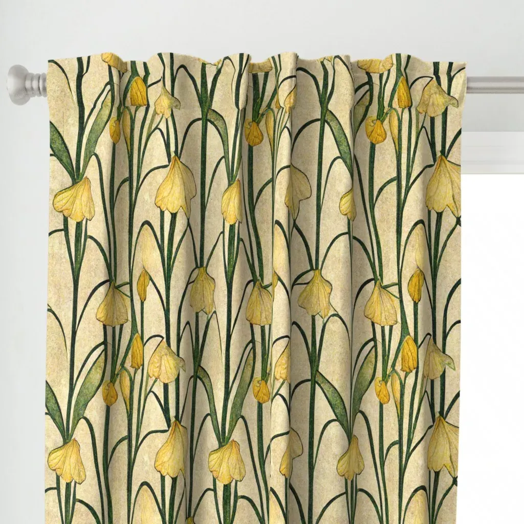 Art Nouveau Botanical Curtain Panel - Yellow alternate view