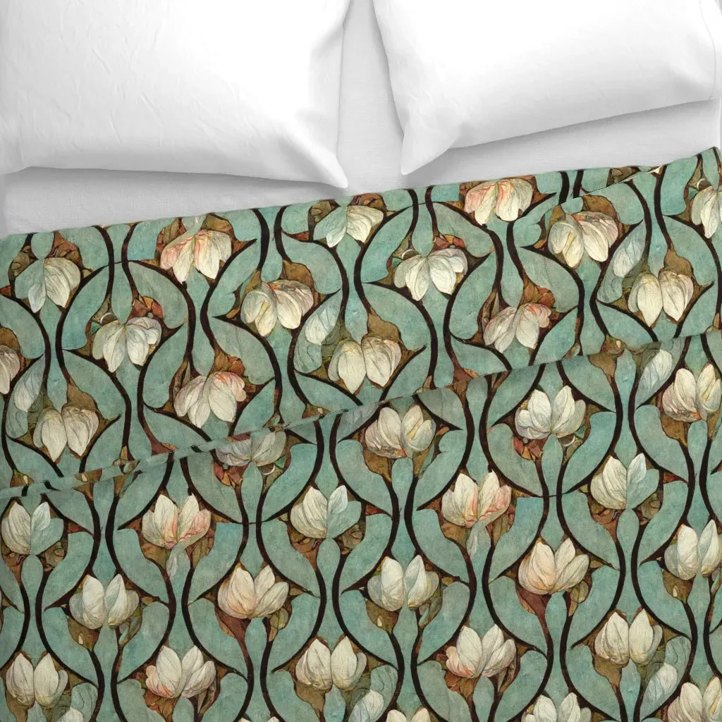 Art Nouveau Botanical Duvet Cover - Teal alternate view