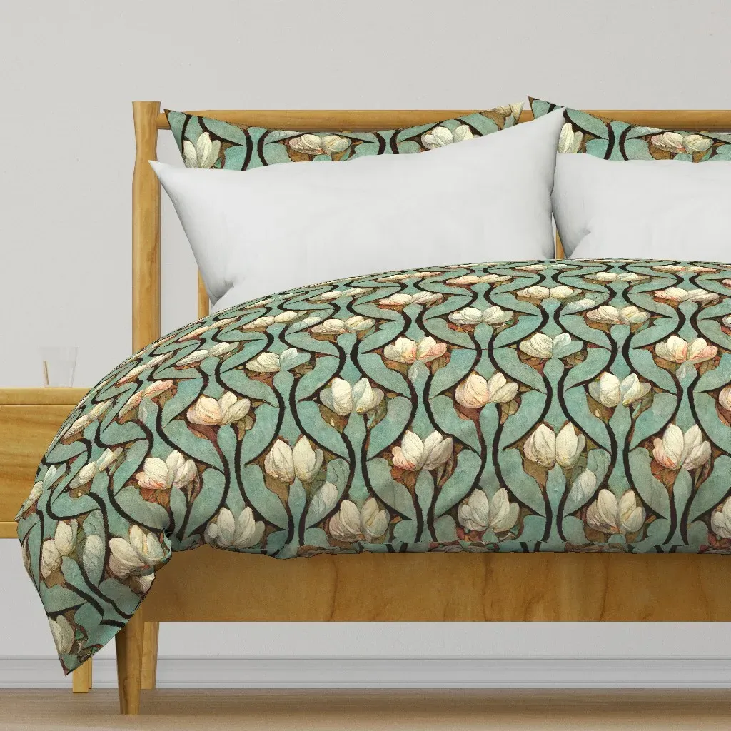 Art Nouveau Botanical Duvet Cover - Teal product