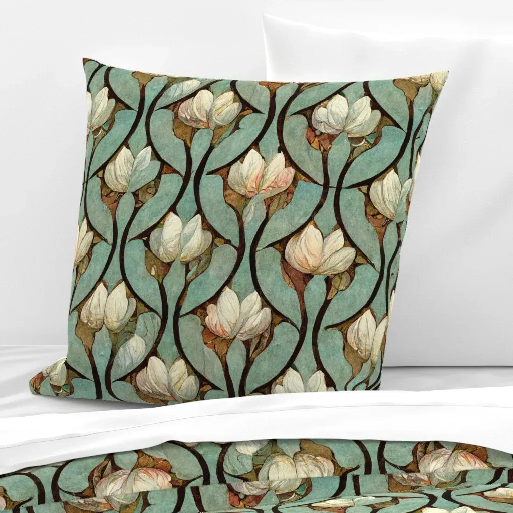 Art Nouveau Botanical Euro Pillow Sham - Teal product