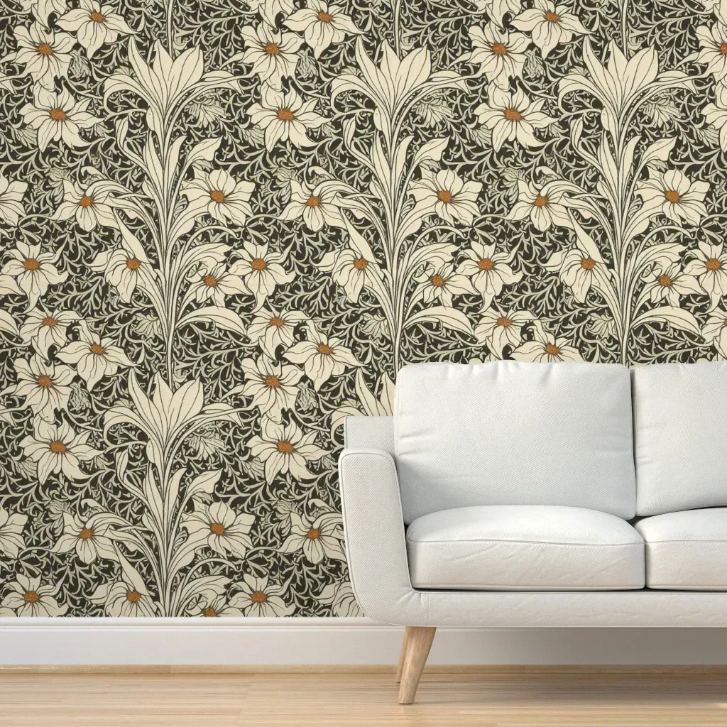 Art Nouveau Botanical Peel and Stick Wallpaper - Off-White product