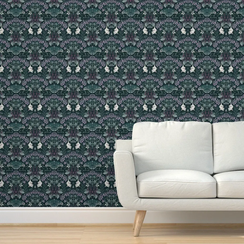 Art Nouveau Botanical Possum & Moth Peel and Stick Wallpaper - Purple product