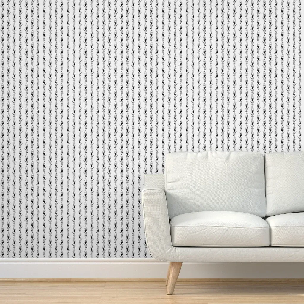 Art Nouveau Botanical Stripes Peel and Stick Wallpaper - Black, White product