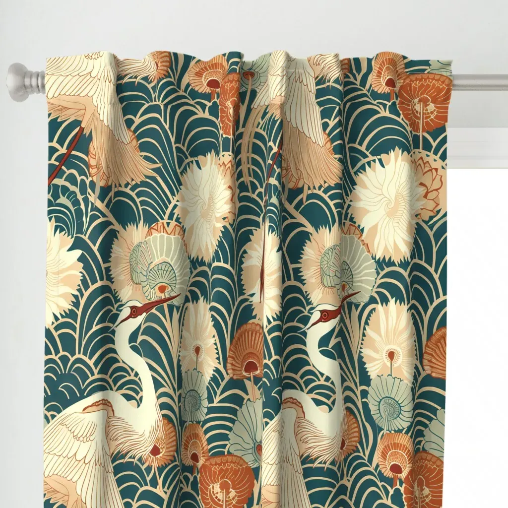 Art Nouveau Crane Curtain Panel - Teal alternate view