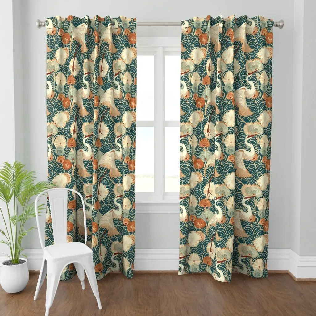 Art Nouveau Crane Curtain Panel - Teal product