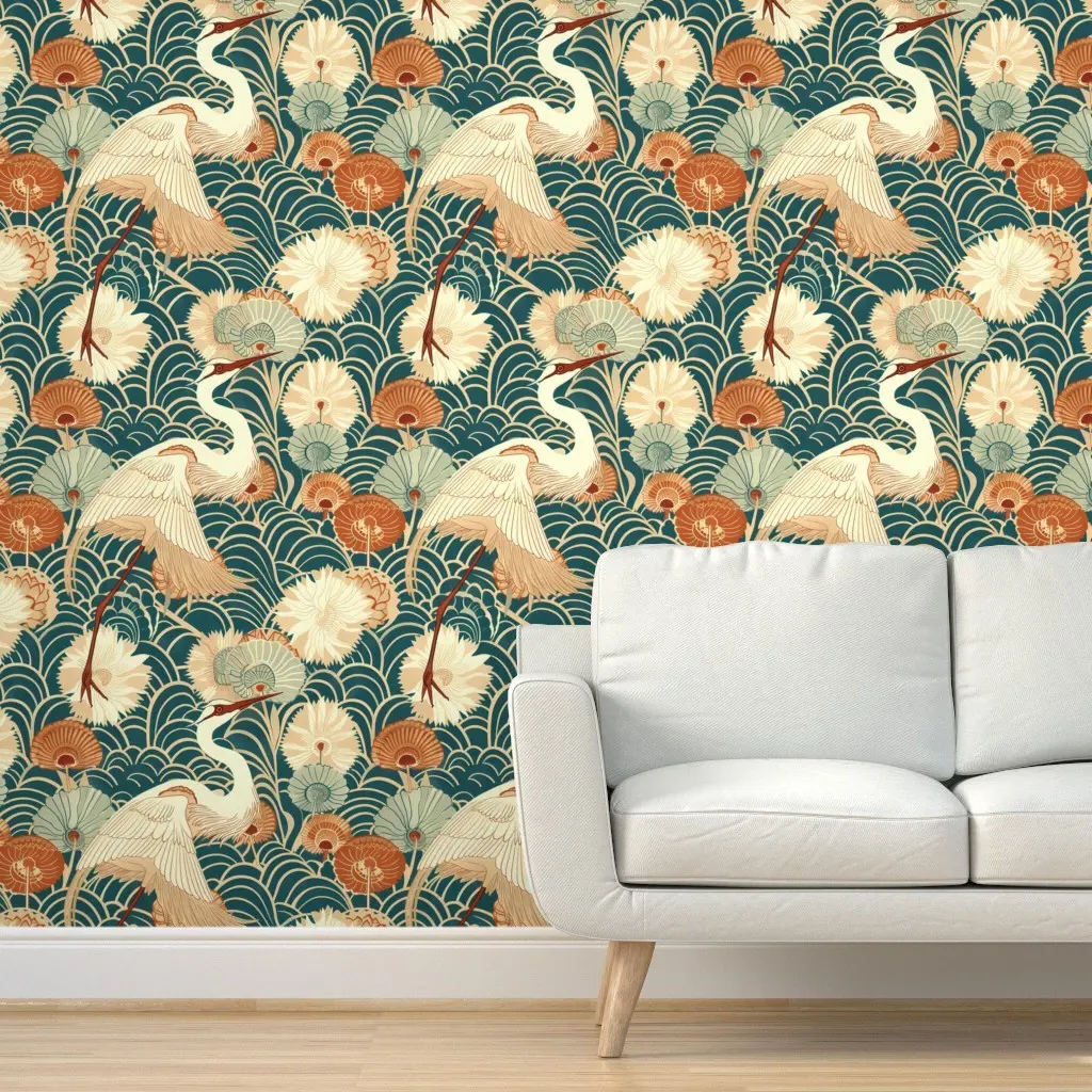 Art Nouveau Crane Symphony Peel and Stick Wallpaper - Teal product