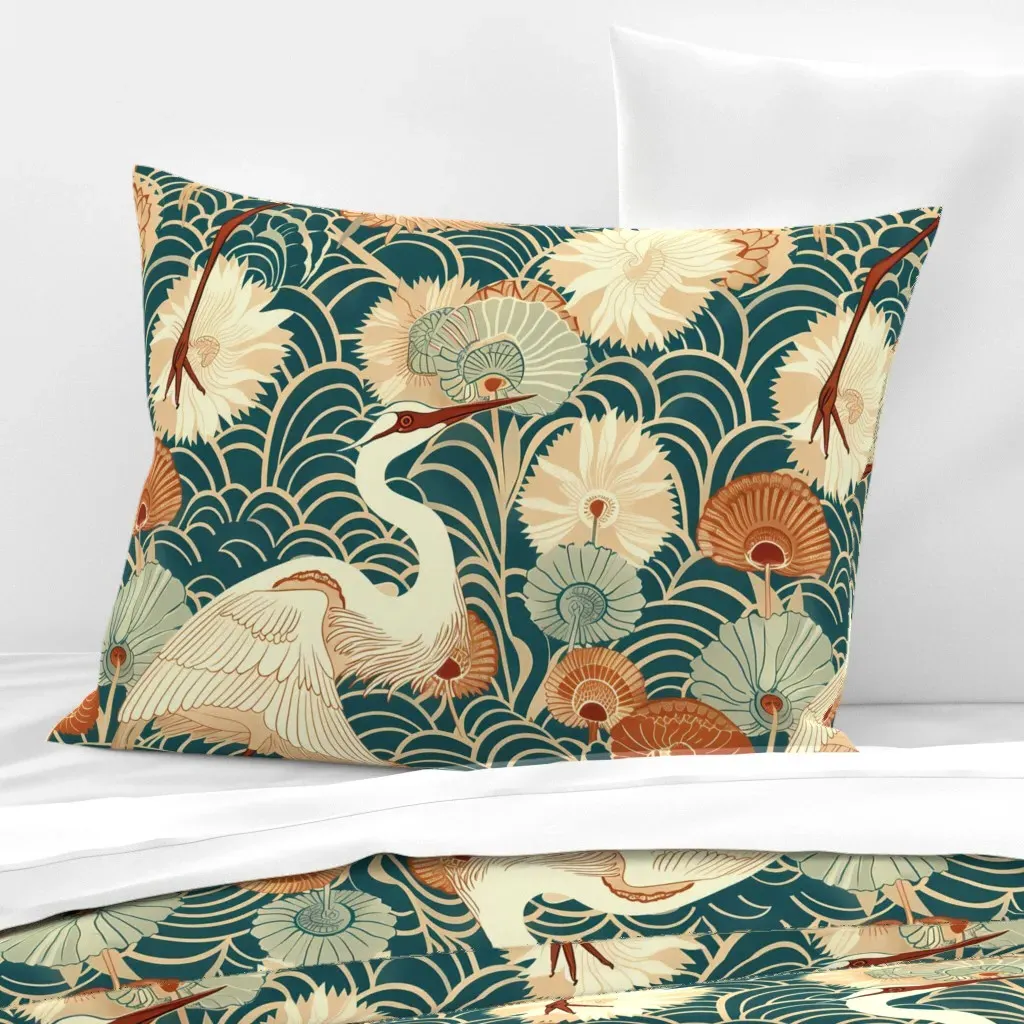Art Nouveau Crane Symphony Standard Knife Edge Pillow - Teal, Cotton Sateen product