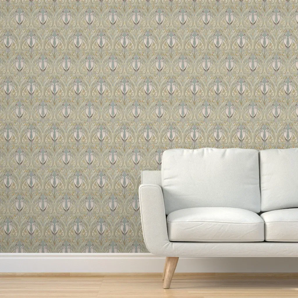 Art Nouveau Cranes Peel and Stick Wallpaper - Pale Pink, Beige product