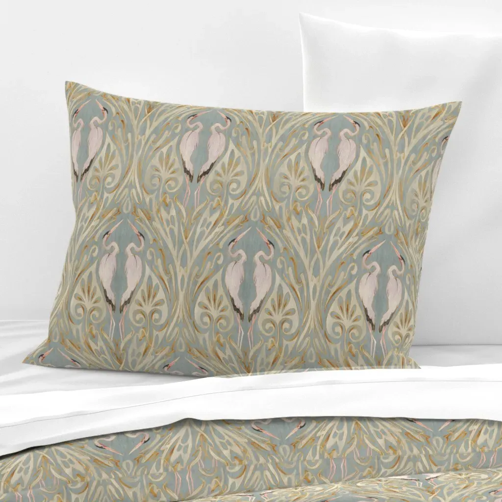 Art Nouveau Cranes Vintage Texture Standard Pillow - Light Blue, Cotton Sateen product