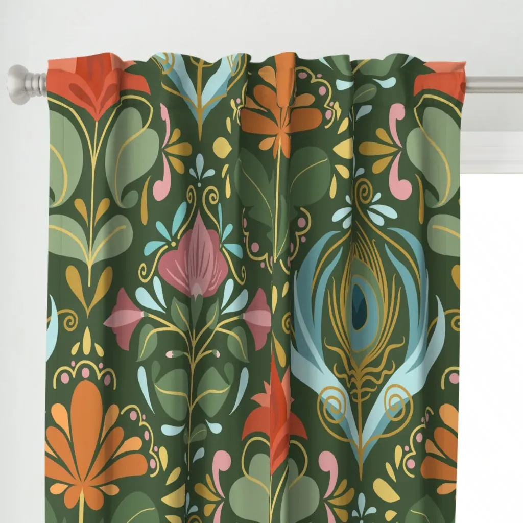 Art Nouveau Curtain Panel - Muted Green alternate view