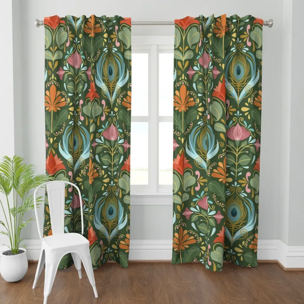 Art Nouveau Curtain Panel - Muted Green product