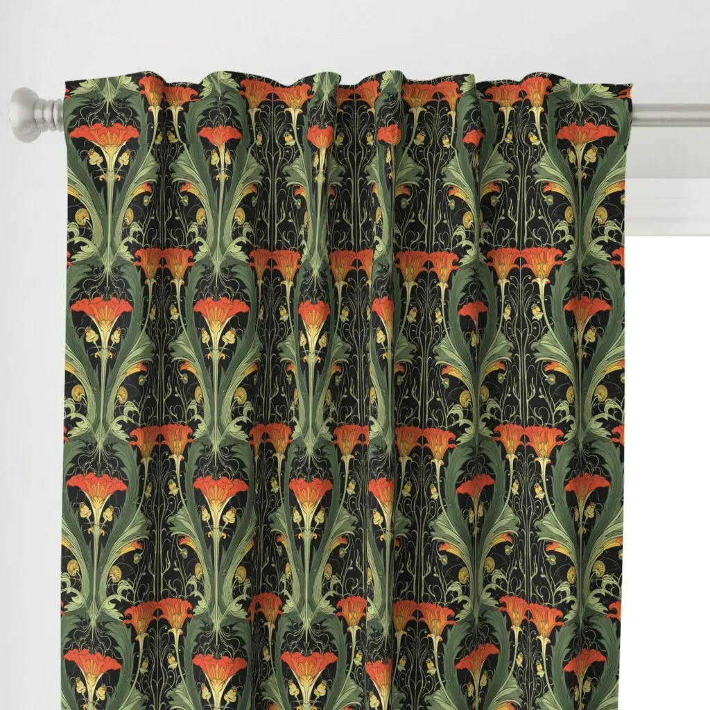 Art Nouveau Curtain Panel - Red Orange alternate view