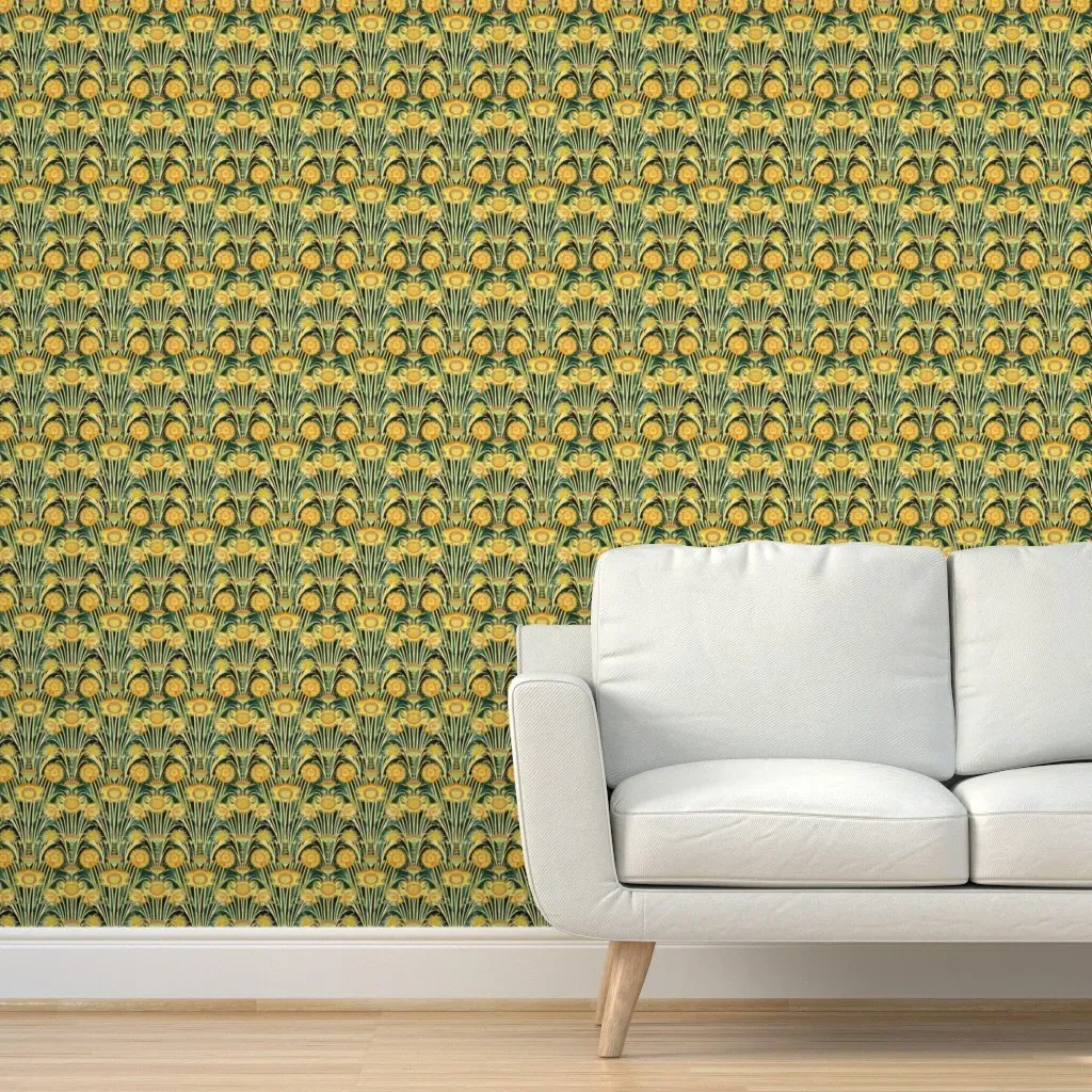 Art Nouveau Dandelions Peel and Stick Wallpaper - Yellow Gold product