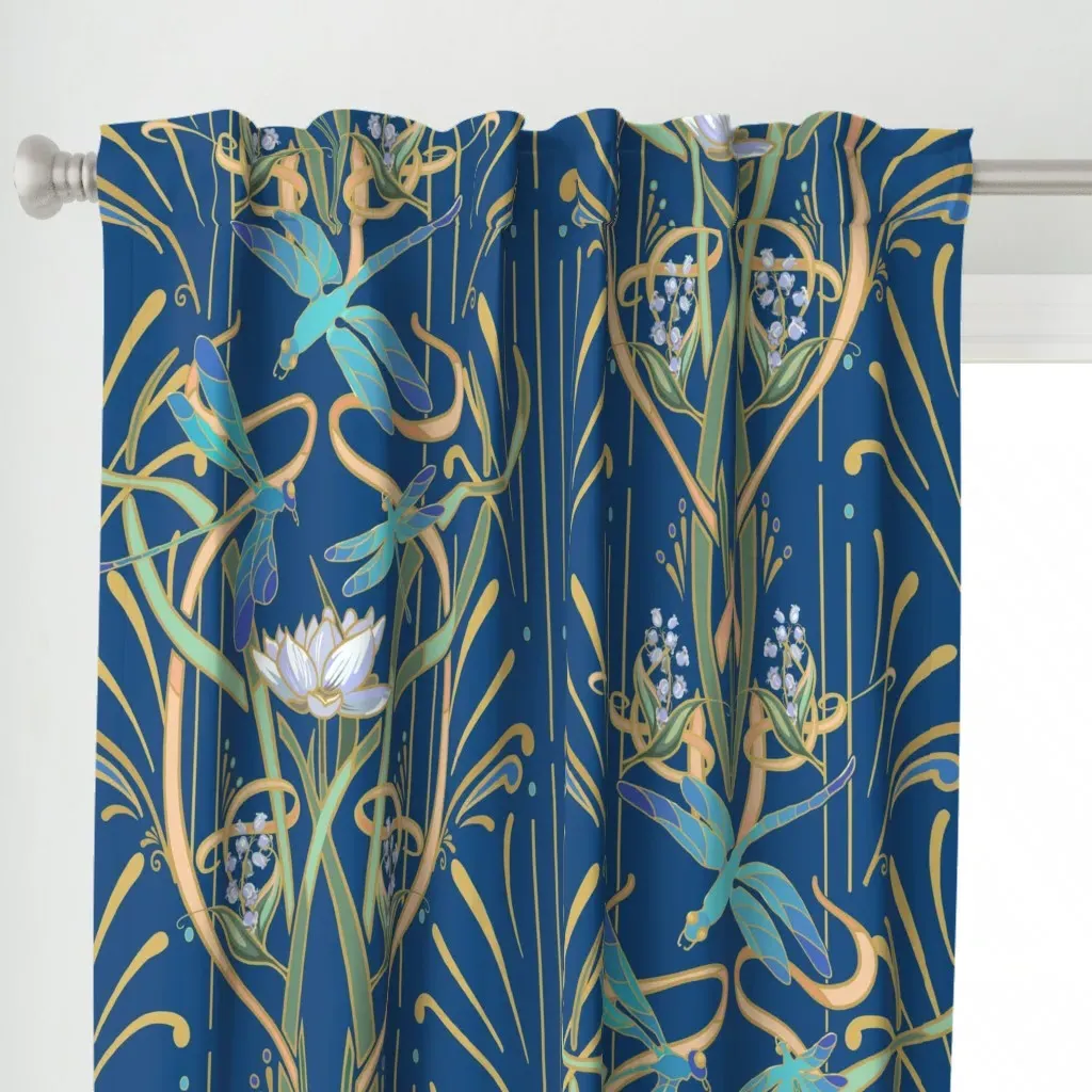 Art Nouveau Dragonflies Curtain Panel - Teal alternate view