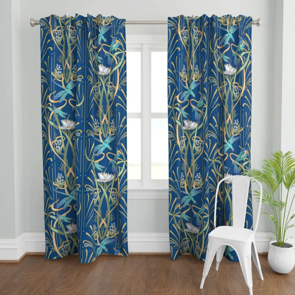 Art Nouveau Dragonflies Curtain Panel - Teal product