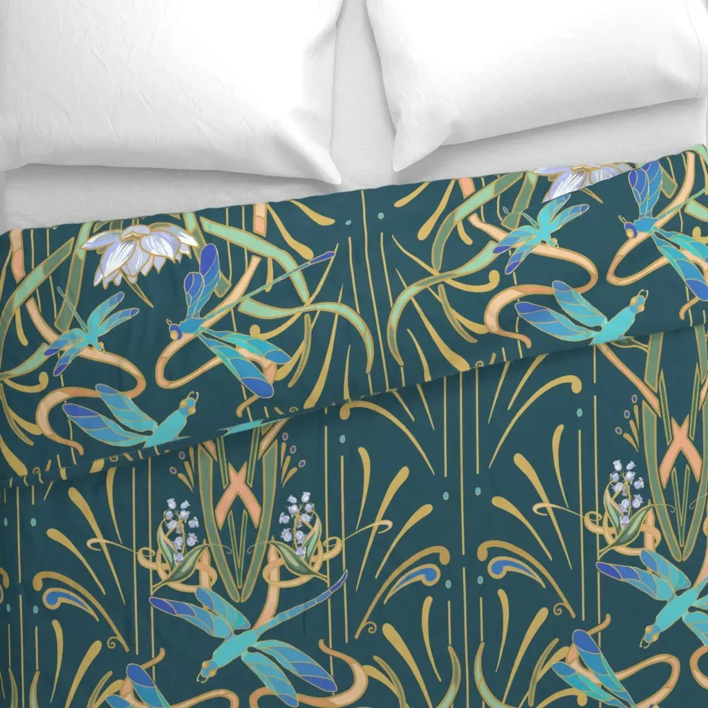 Art Nouveau Dragonflies Deep Duvet Cover - Teal alternate view