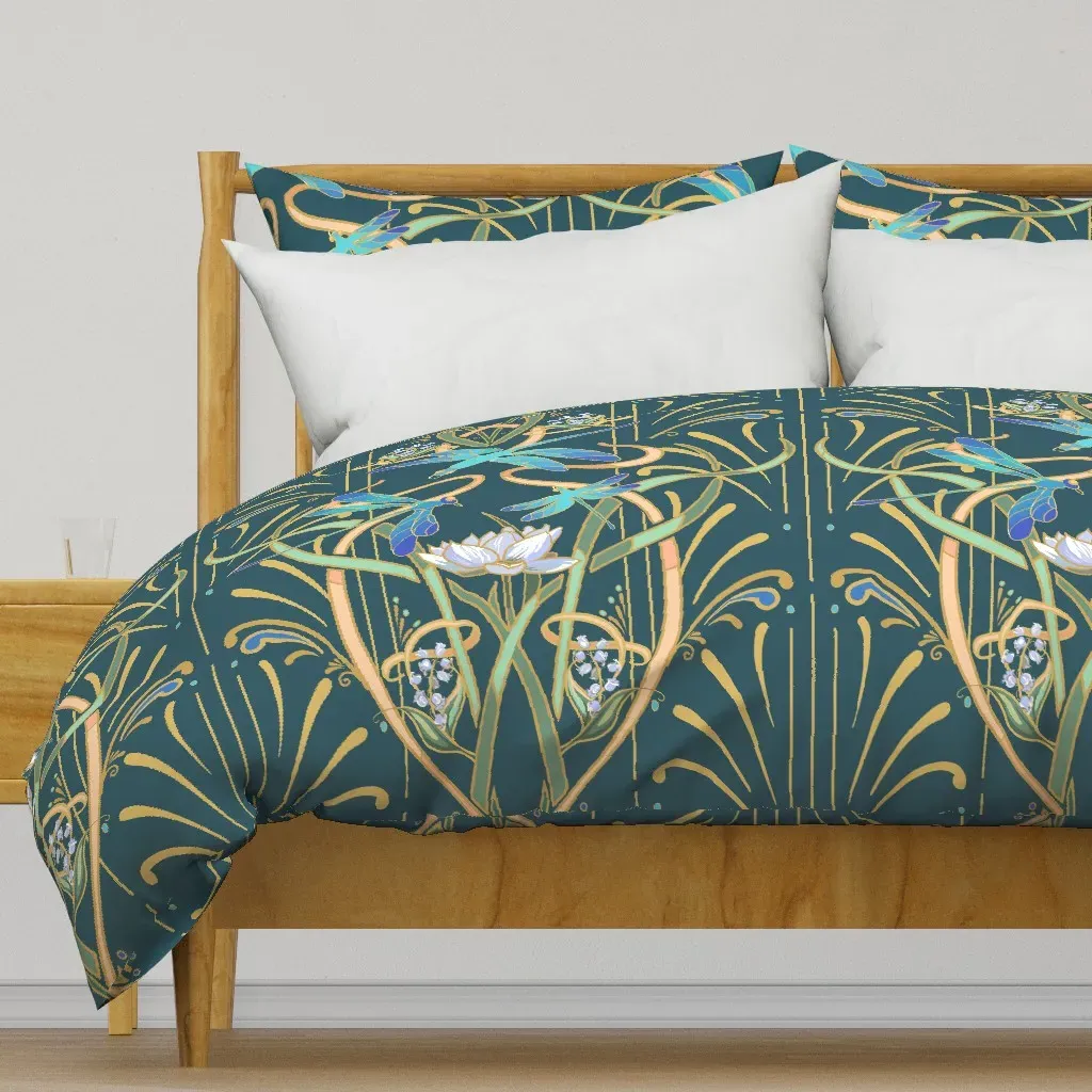 Art Nouveau Dragonflies Deep Duvet Cover - Teal product