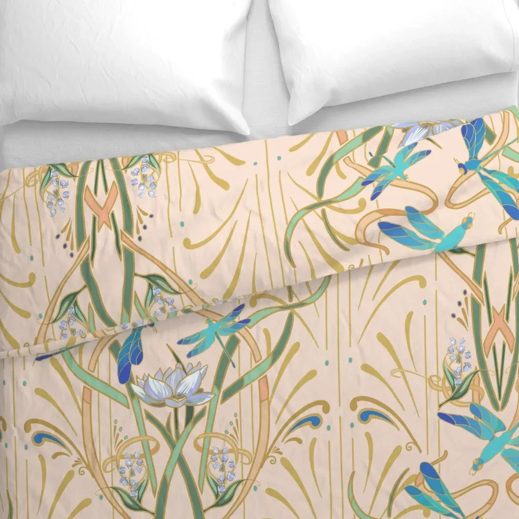 Art Nouveau Dragonflies Hint Duvet Cover - Teal alternate view