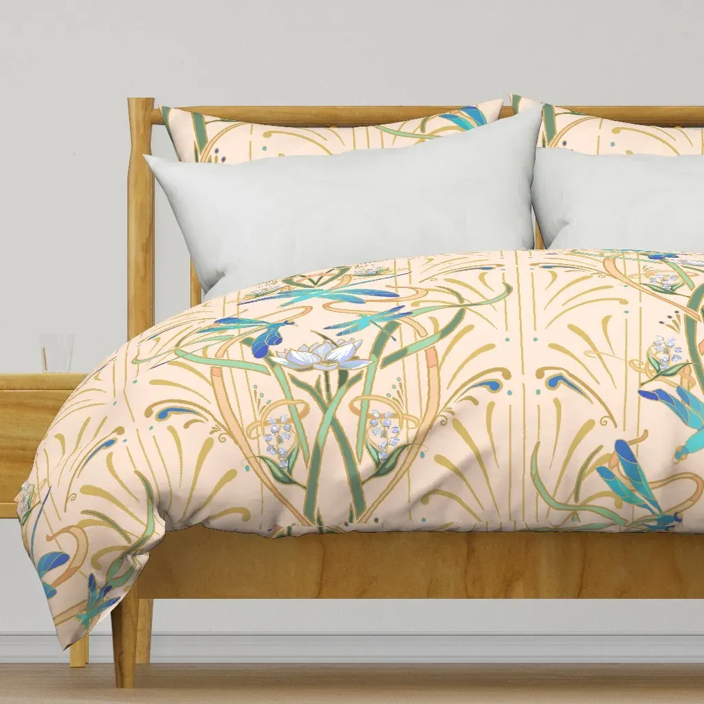 Art Nouveau Dragonflies Hint Duvet Cover - Teal product