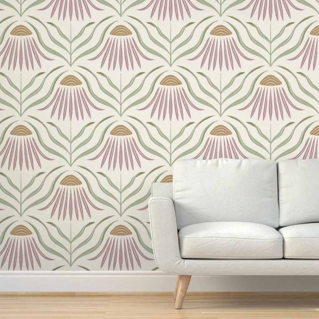 Art Nouveau Echinacea Flower Peel and Stick Wallpaper - Dusty Pink product