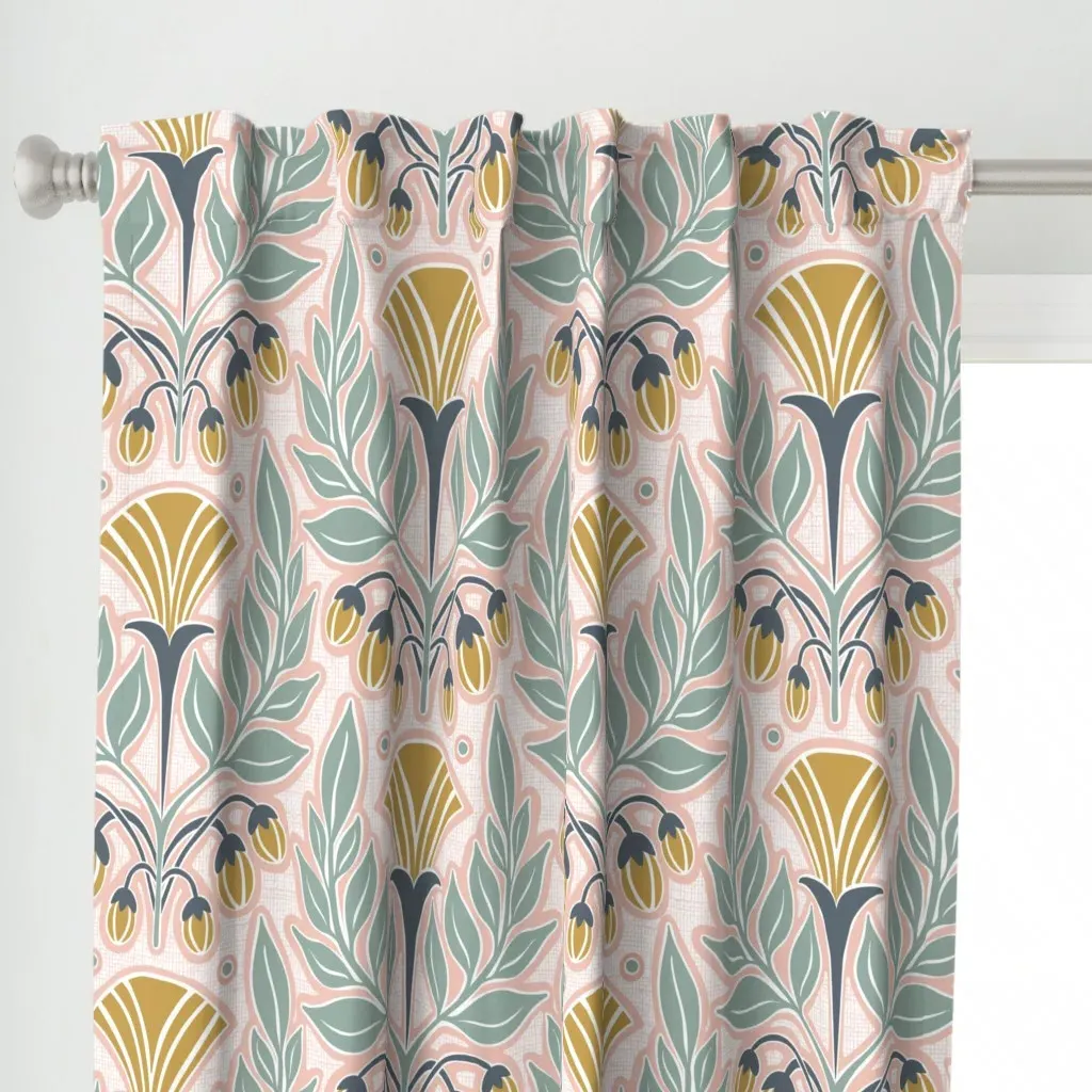 Art Nouveau Fan Floral Curtain Panel - Mustard Yellow alternate view