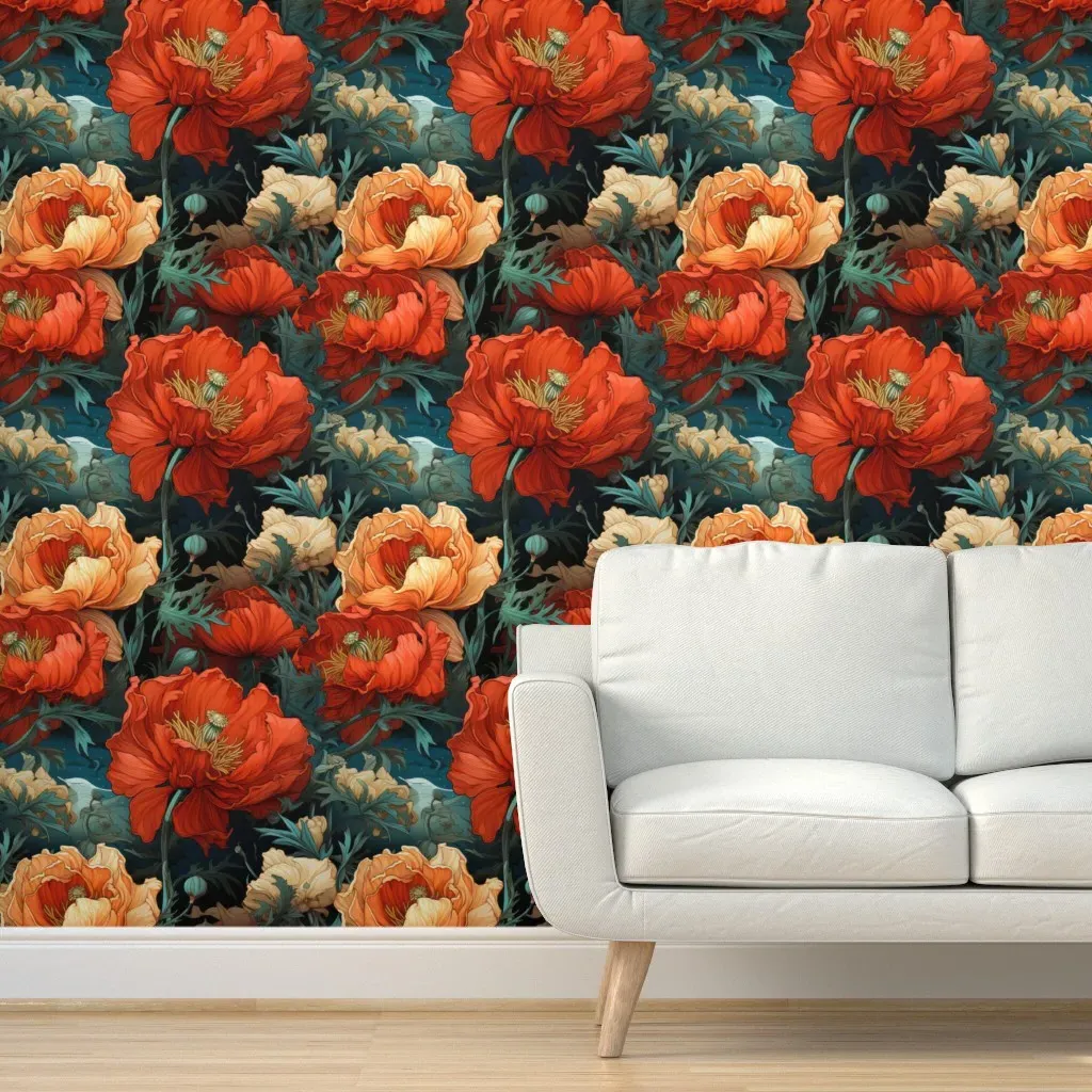 Art Nouveau Flair-78 Peel and Stick Wallpaper - Red product